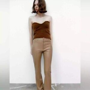 Zara Top Womens Large Brown Knit Strapless Wool Alpaca Blend Sweetheart Neck New